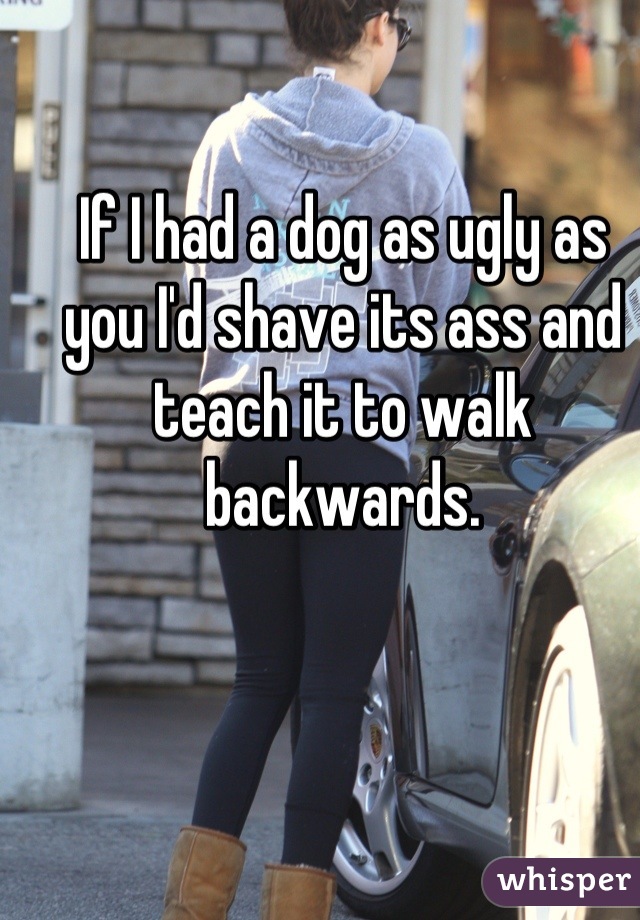 If I had a dog as ugly as you I'd shave its ass and teach it to walk backwards.