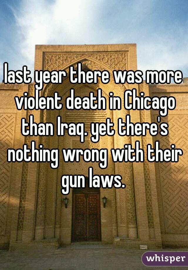 last year there was more violent death in Chicago than Iraq. yet there's nothing wrong with their gun laws. 