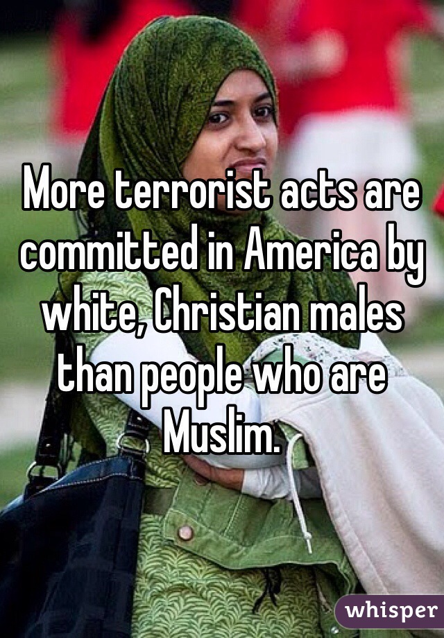 More terrorist acts are committed in America by white, Christian males than people who are Muslim.