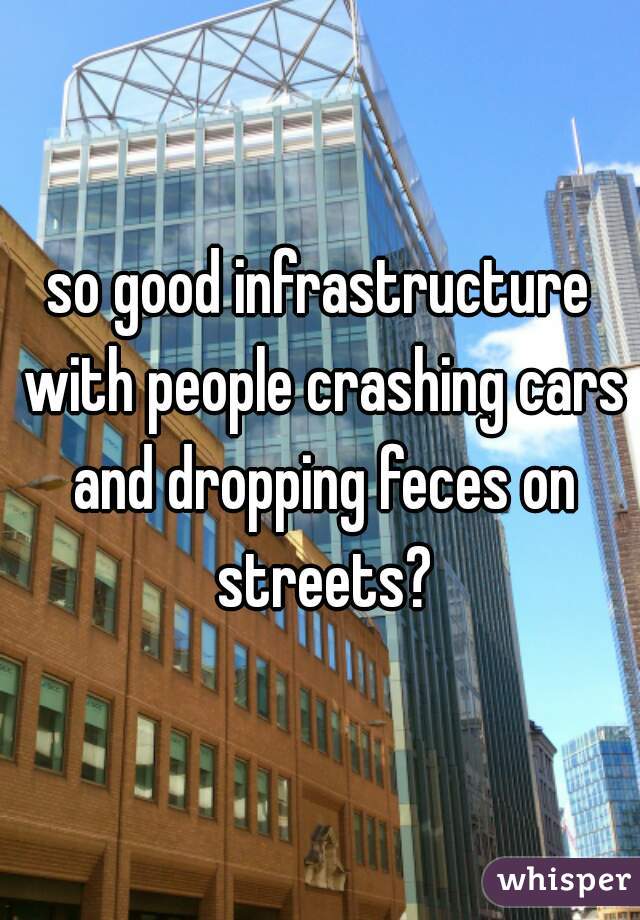 so good infrastructure with people crashing cars and dropping feces on streets?