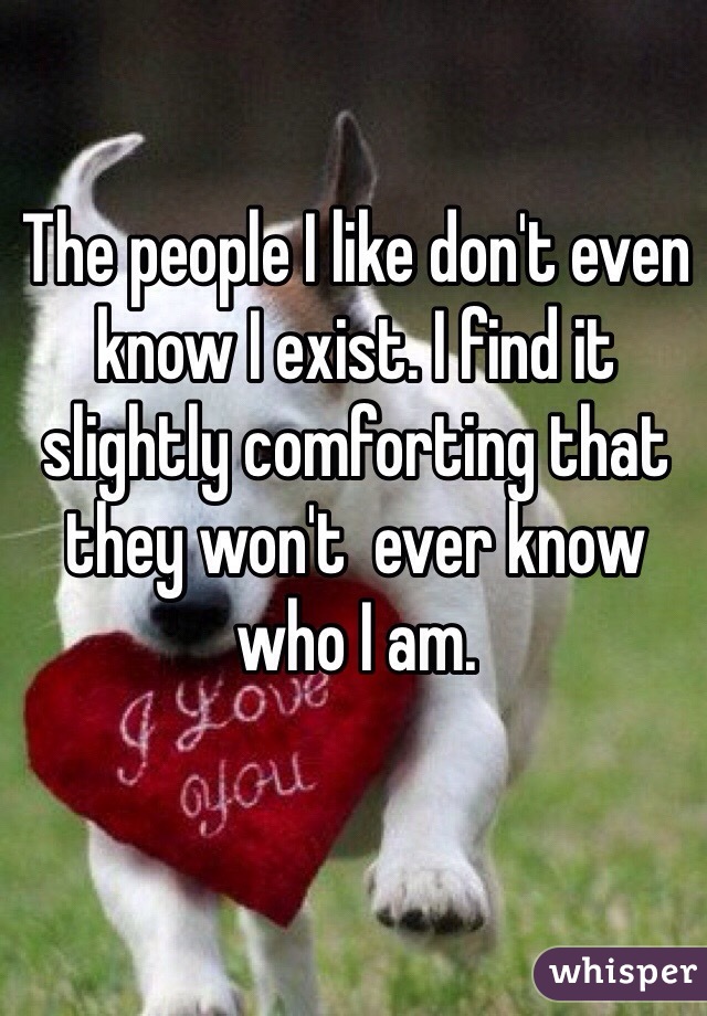 The people I like don't even know I exist. I find it slightly comforting that they won't  ever know who I am. 