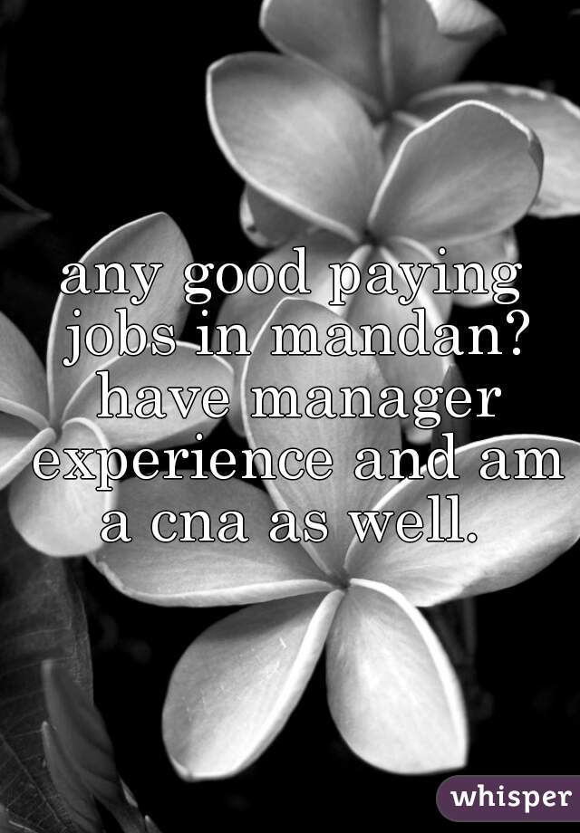 any good paying jobs in mandan? have manager experience and am a cna as well. 