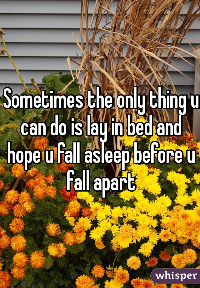 Sometimes the only thing u can do is lay in bed and hope u fall asleep before u fall apart