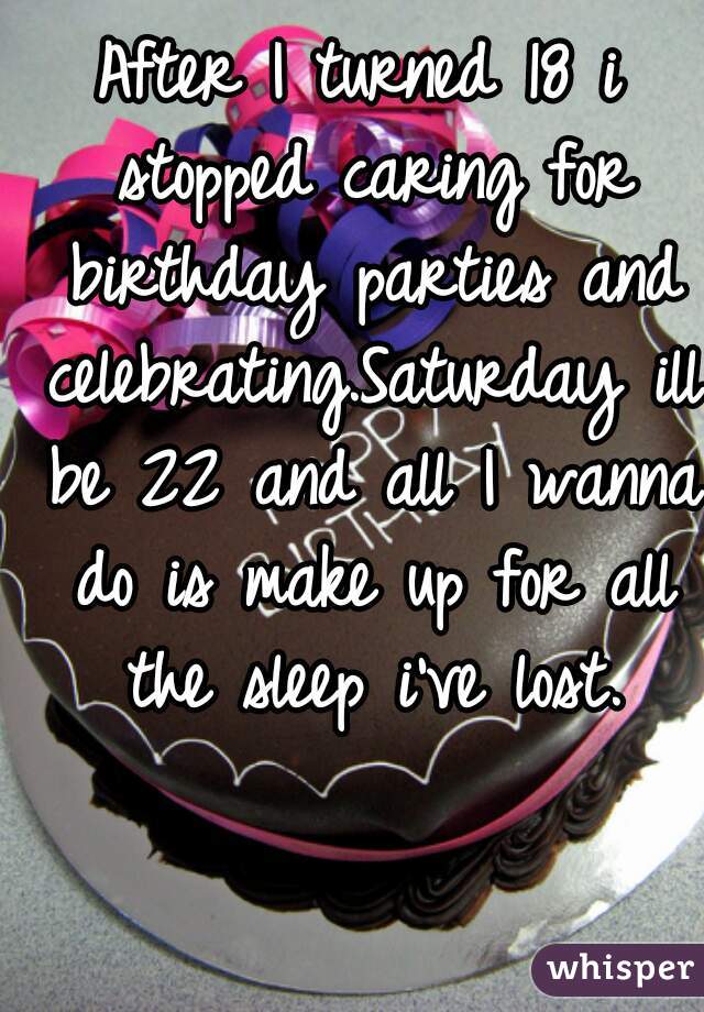 After I turned 18 i stopped caring for birthday parties and celebrating.Saturday ill be 22 and all I wanna do is make up for all the sleep i've lost.