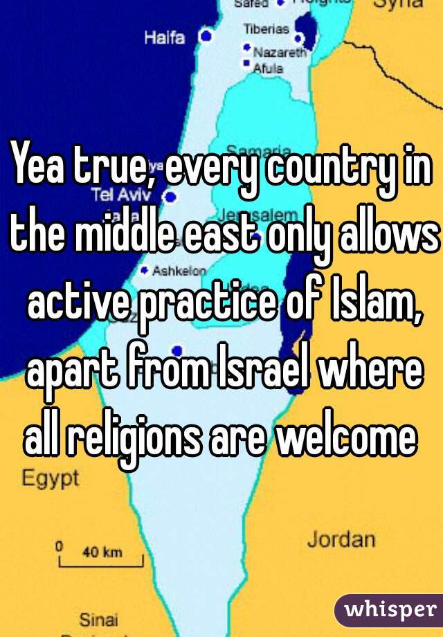 Yea true, every country in the middle east only allows active practice of Islam, apart from Israel where all religions are welcome 
