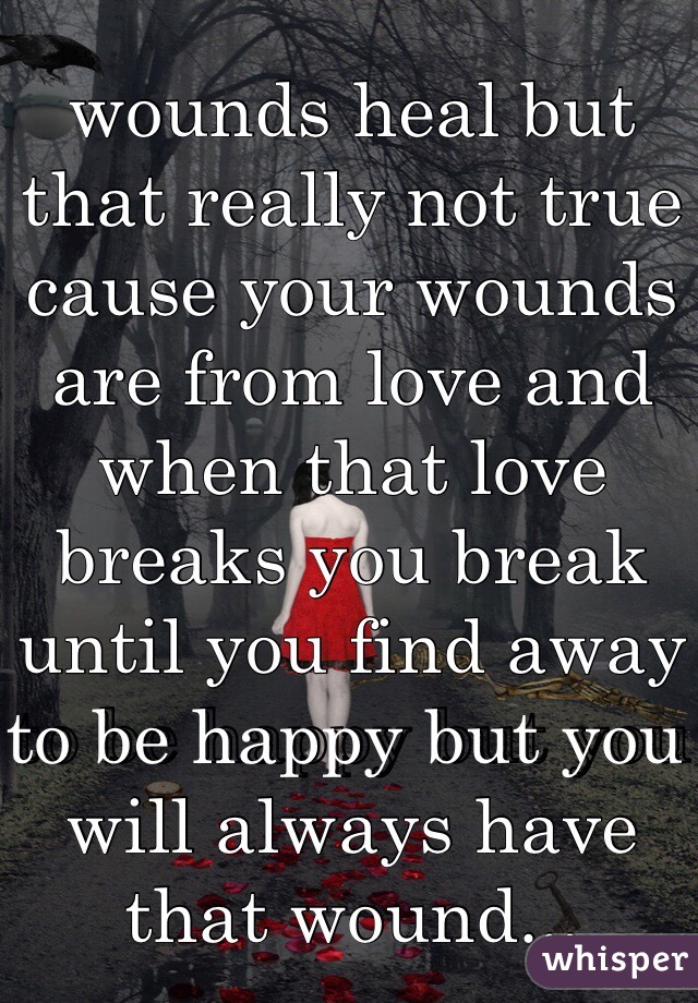 wounds heal but that really not true cause your wounds are from love and when that love breaks you break until you find away to be happy but you will always have that wound... 