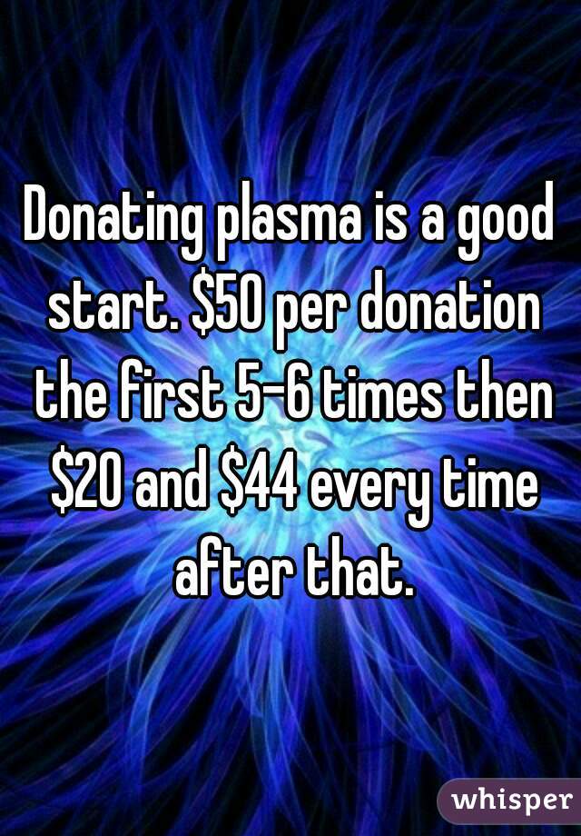 Donating plasma is a good start. $50 per donation the first 5-6 times then $20 and $44 every time after that.