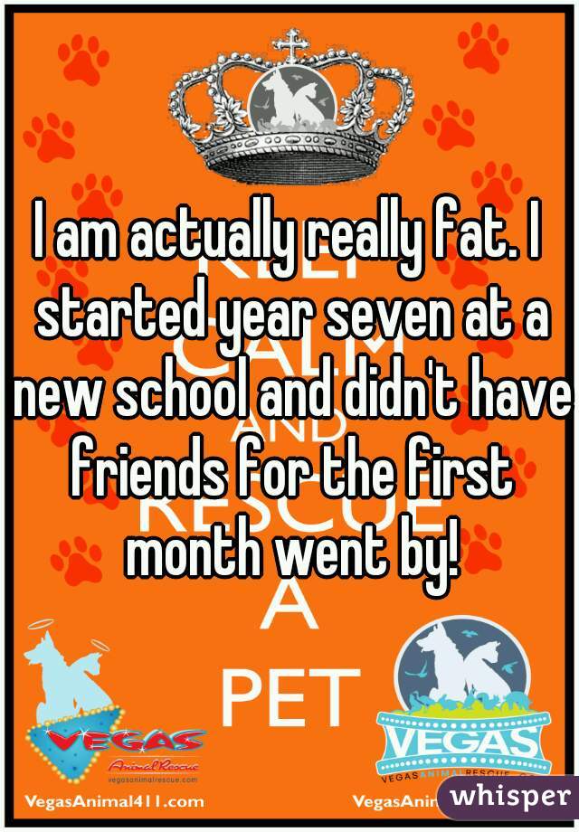 I am actually really fat. I started year seven at a new school and didn't have friends for the first month went by!