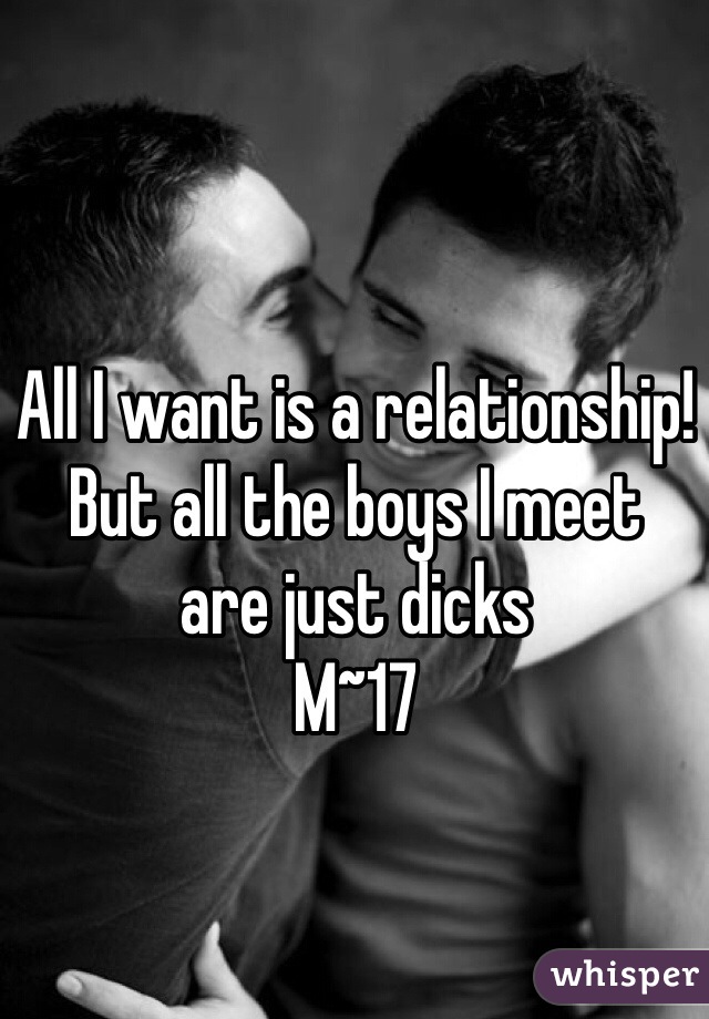 All I want is a relationship! 
But all the boys I meet 
are just dicks 
M~17 