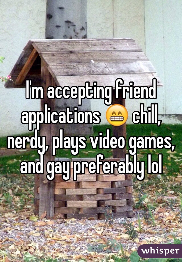 I'm accepting friend applications 😁 chill, nerdy, plays video games, and gay preferably lol