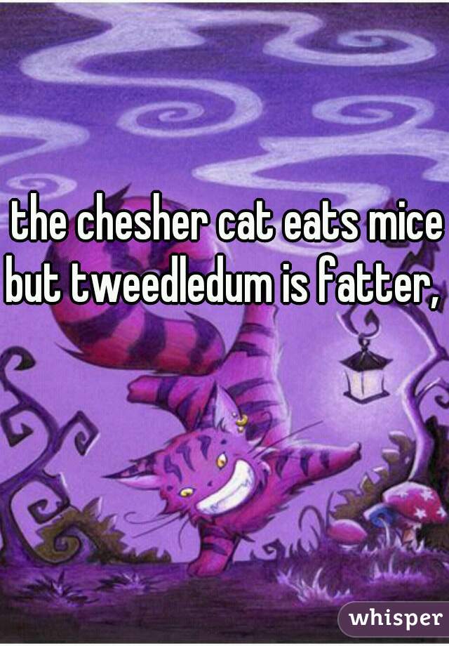 the chesher cat eats mice
but tweedledum is fatter, 