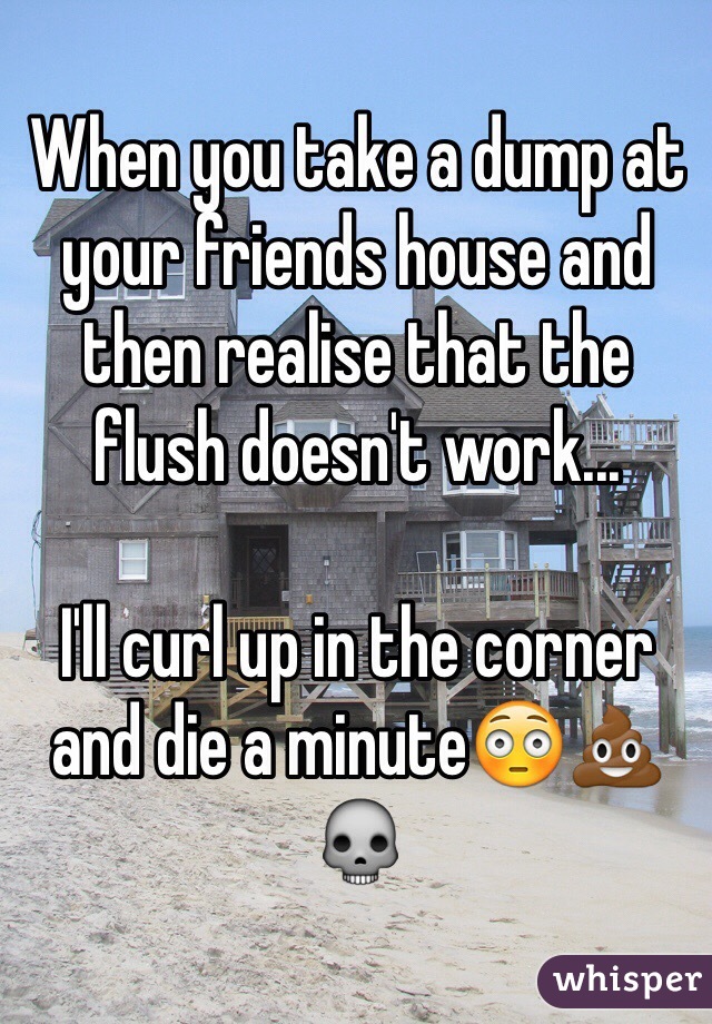 When you take a dump at your friends house and then realise that the flush doesn't work...

I'll curl up in the corner and die a minute😳💩💀