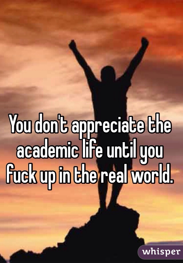 You don't appreciate the academic life until you fuck up in the real world.