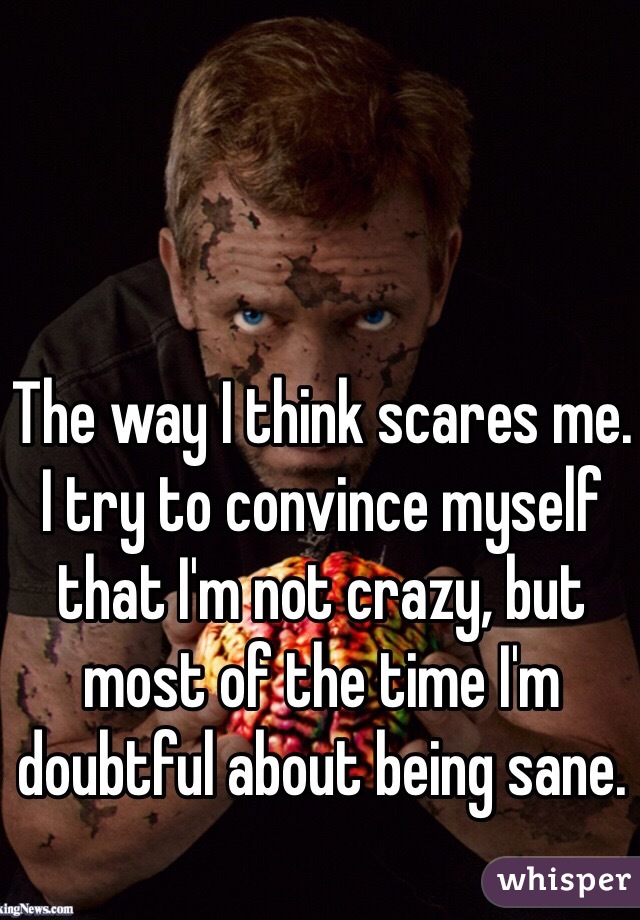 The way I think scares me. I try to convince myself that I'm not crazy, but most of the time I'm doubtful about being sane.