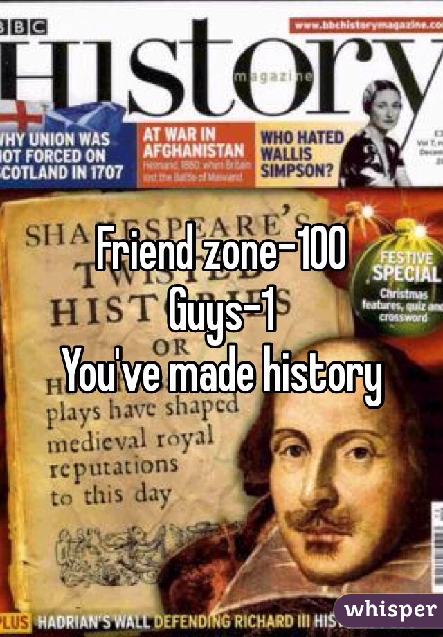 Friend zone-100
Guys-1
You've made history 
