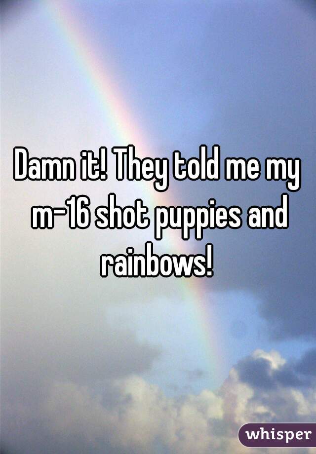 Damn it! They told me my m-16 shot puppies and rainbows! 