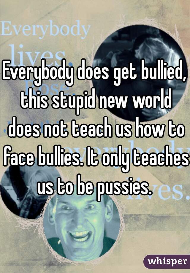 Everybody does get bullied, this stupid new world does not teach us how to face bullies. It only teaches us to be pussies. 