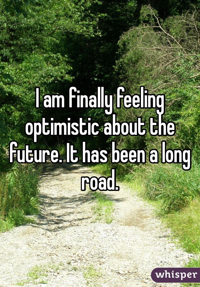 I am finally feeling optimistic about the future. It has been a long road. 