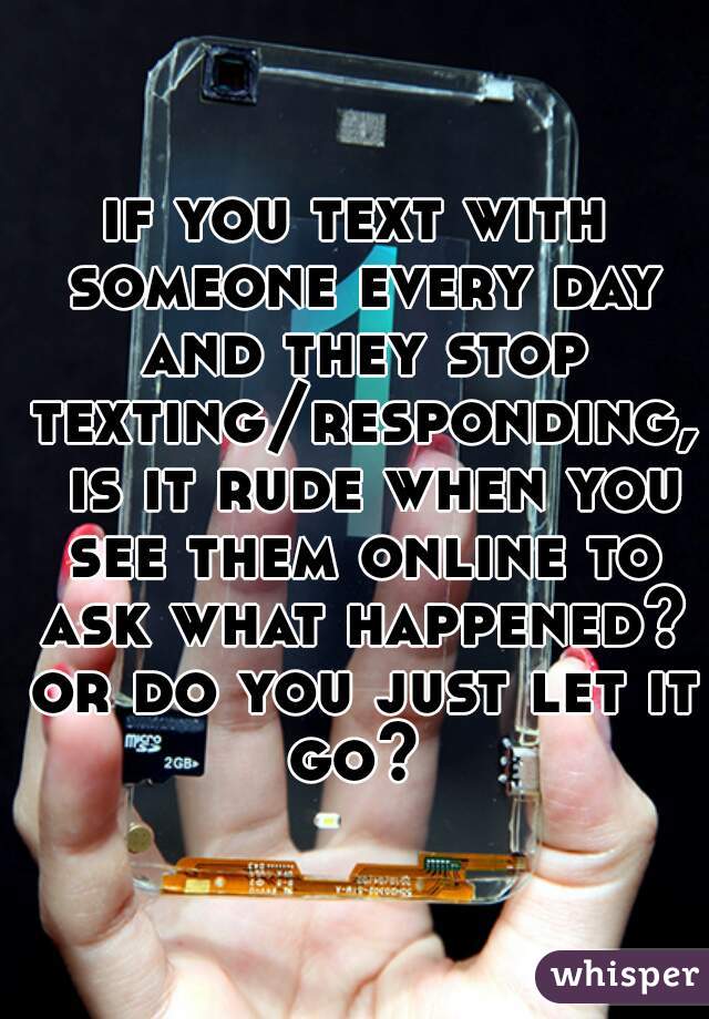 if you text with someone every day and they stop texting/responding,  is it rude when you see them online to ask what happened? or do you just let it go? 