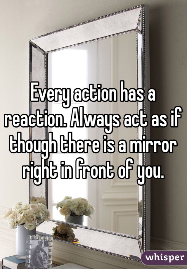Every action has a reaction. Always act as if though there is a mirror right in front of you.