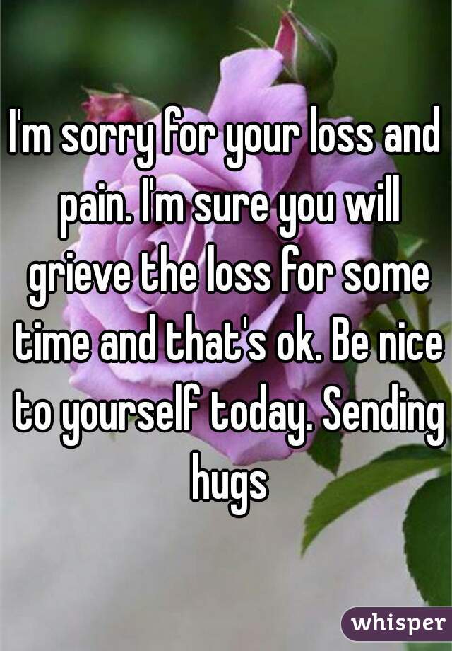 I'm sorry for your loss and pain. I'm sure you will grieve the loss for some time and that's ok. Be nice to yourself today. Sending hugs