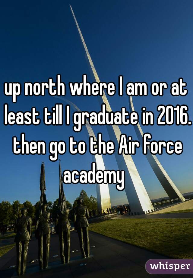 up north where I am or at least till I graduate in 2016. then go to the Air force academy  