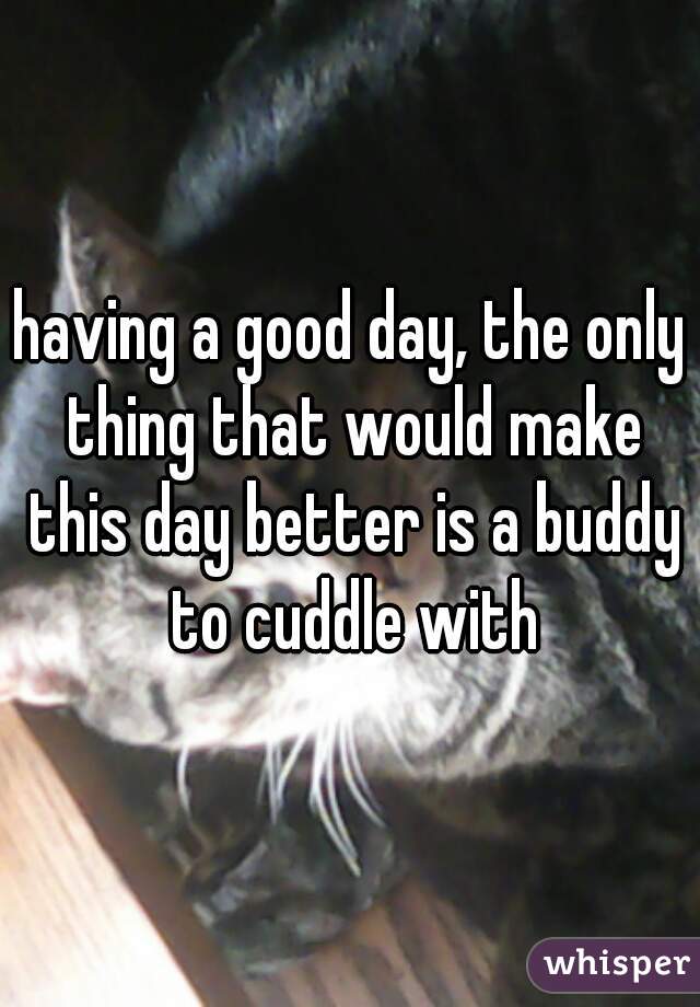 having a good day, the only thing that would make this day better is a buddy to cuddle with