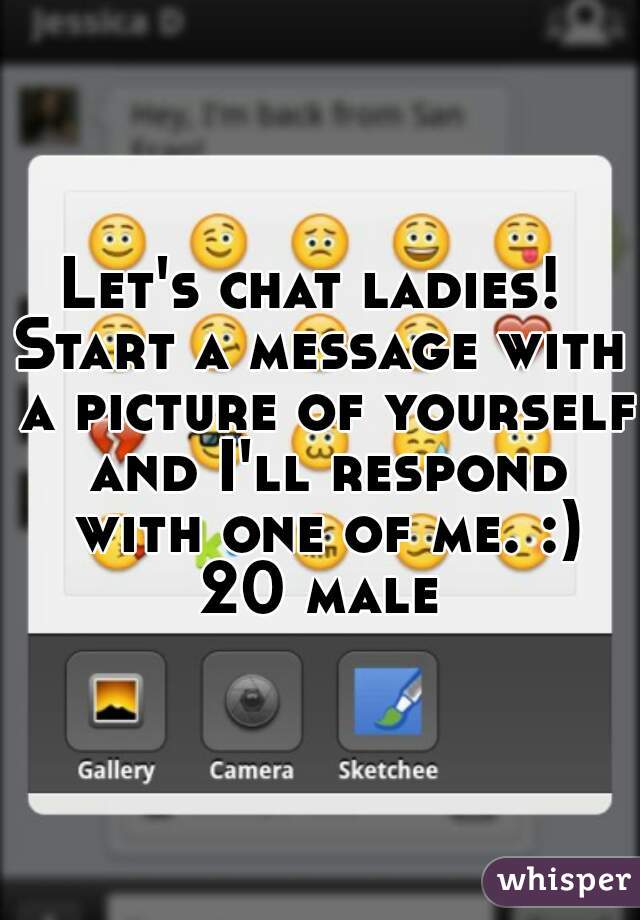 Let's chat ladies! 
Start a message with a picture of yourself and I'll respond with one of me. :)
20 male