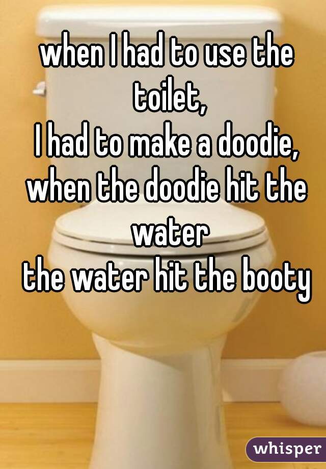 when I had to use the toilet,
I had to make a doodie,
when the doodie hit the water
the water hit the booty