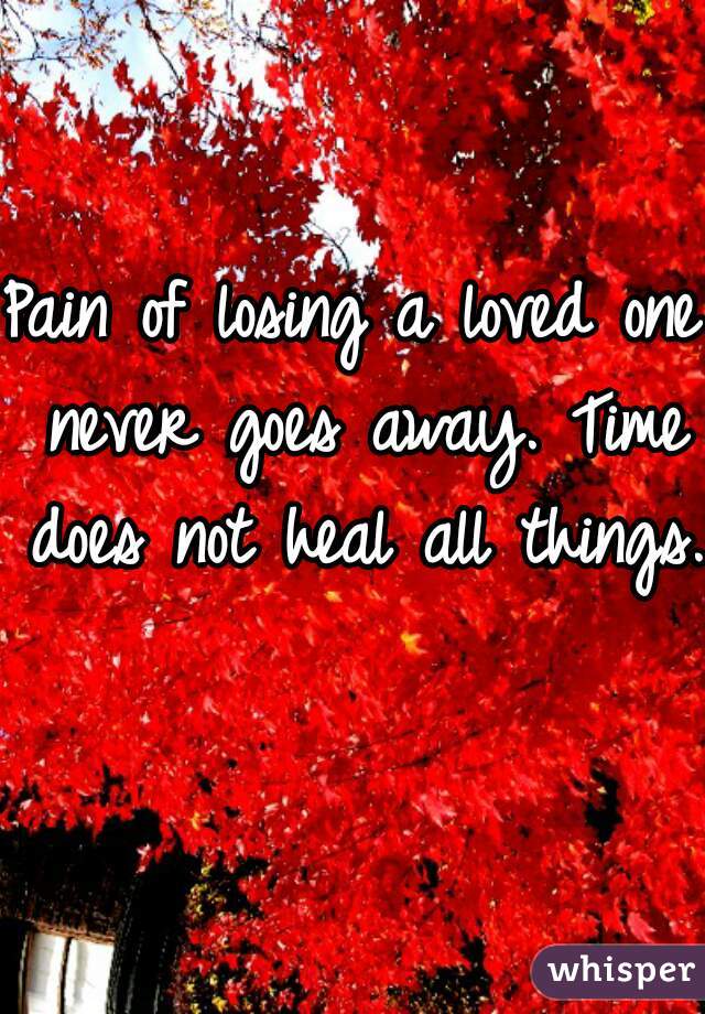 Pain of losing a loved one never goes away. Time does not heal all things. 