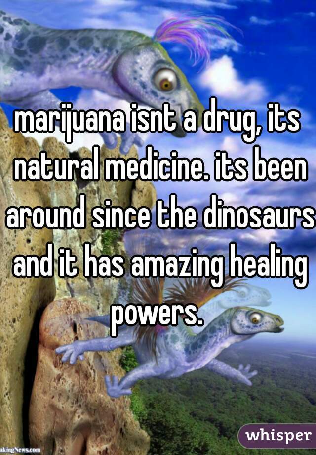 marijuana isnt a drug, its natural medicine. its been around since the dinosaurs and it has amazing healing powers. 