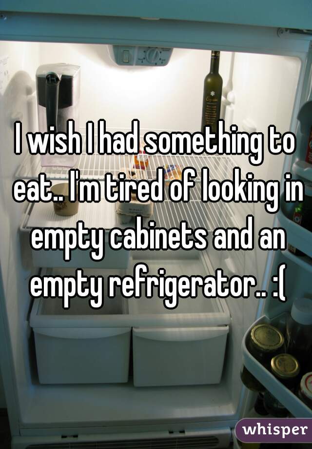 I wish I had something to eat.. I'm tired of looking in empty cabinets and an empty refrigerator.. :(
