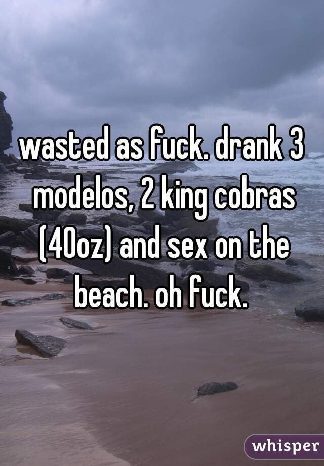 wasted as fuck. drank 3 modelos, 2 king cobras (40oz) and sex on the beach. oh fuck. 