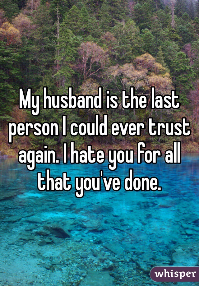 My husband is the last person I could ever trust again. I hate you for all that you've done.