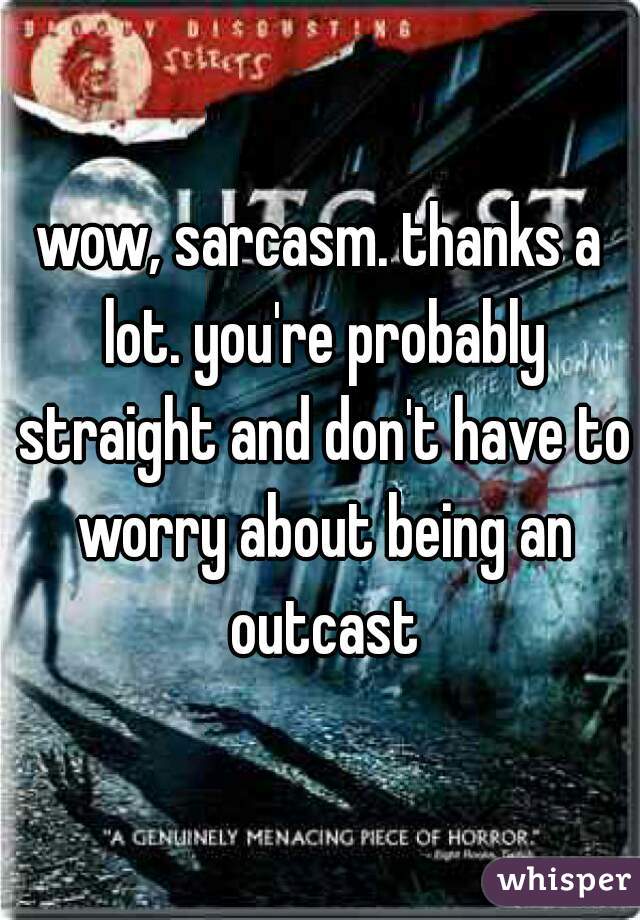 wow, sarcasm. thanks a lot. you're probably straight and don't have to worry about being an outcast