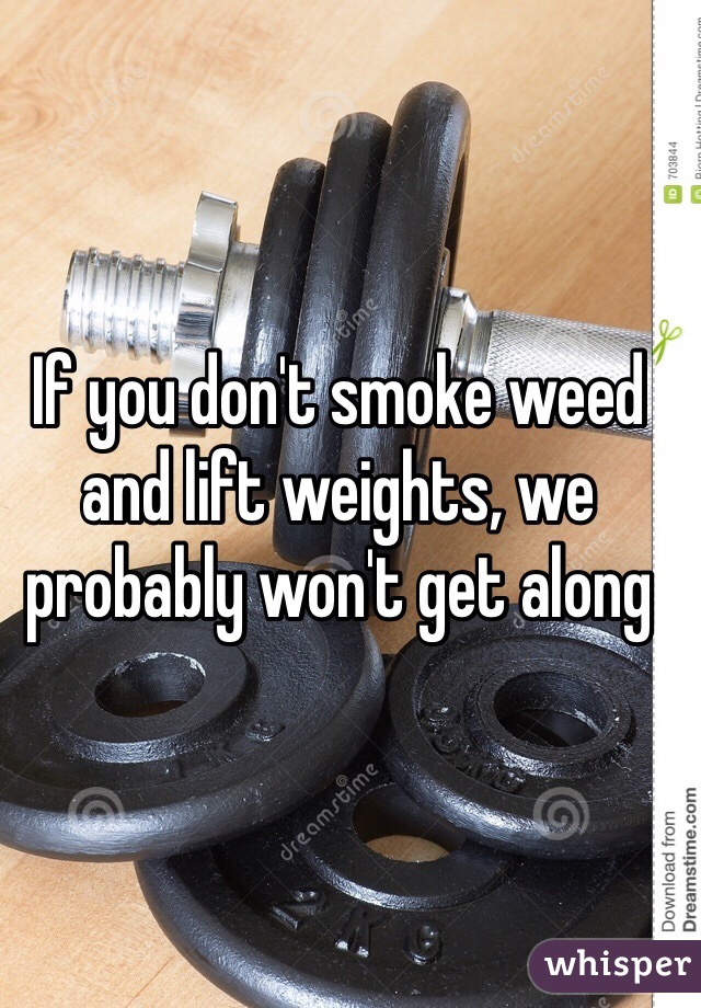 If you don't smoke weed and lift weights, we probably won't get along