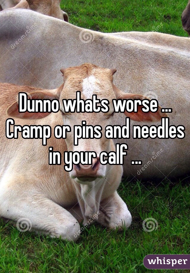 Dunno whats worse ... Cramp or pins and needles in your calf ...