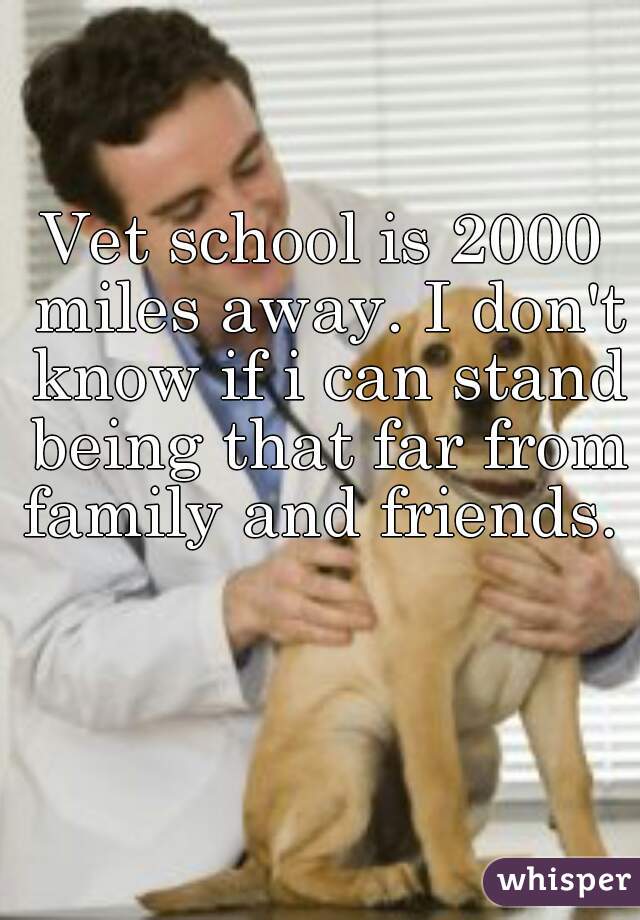 Vet school is 2000 miles away. I don't know if i can stand being that far from family and friends. 