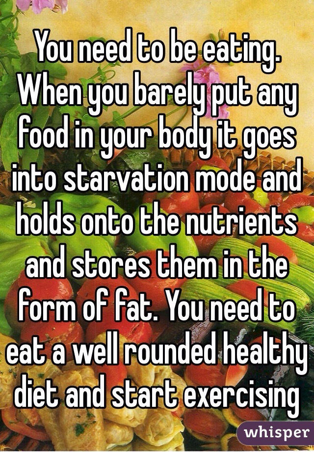 You need to be eating. When you barely put any food in your body it goes into starvation mode and holds onto the nutrients and stores them in the form of fat. You need to eat a well rounded healthy diet and start exercising 