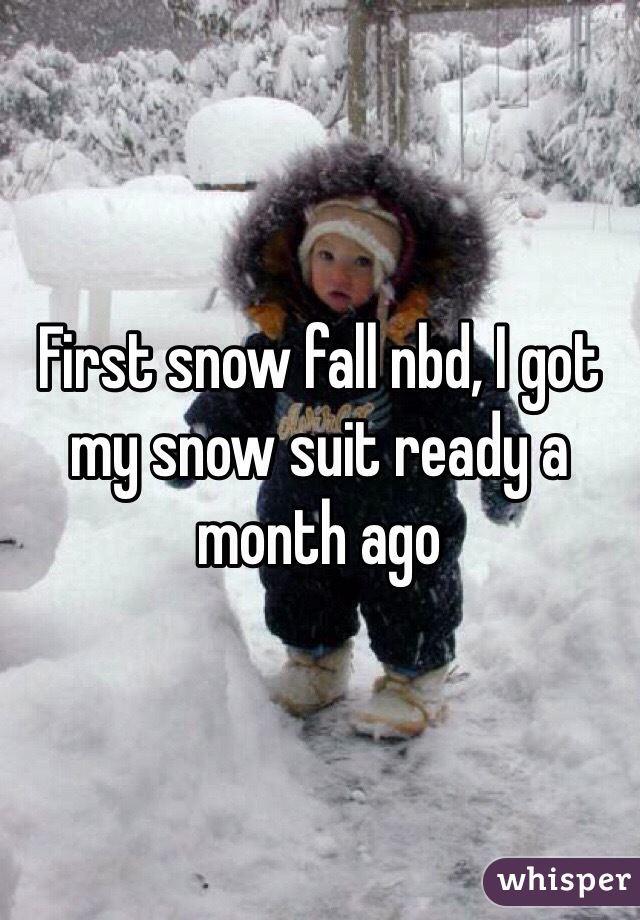 First snow fall nbd, I got my snow suit ready a month ago