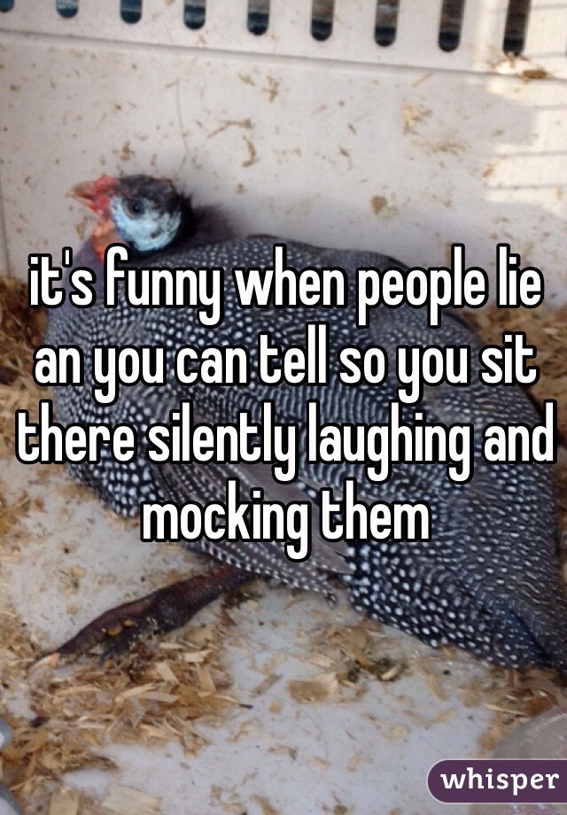 it's funny when people lie an you can tell so you sit there silently laughing and mocking them