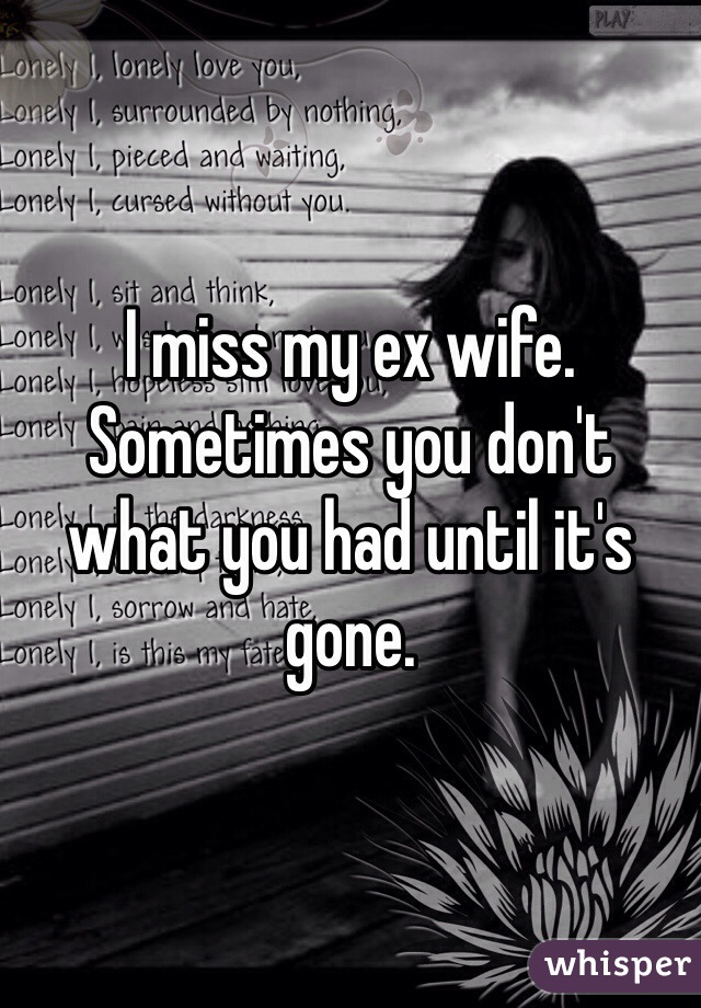 I miss my ex wife. Sometimes you don't what you had until it's gone. 