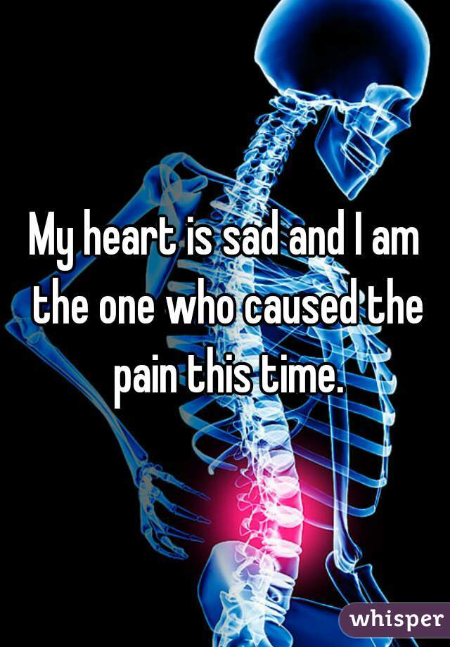 My heart is sad and I am the one who caused the pain this time.