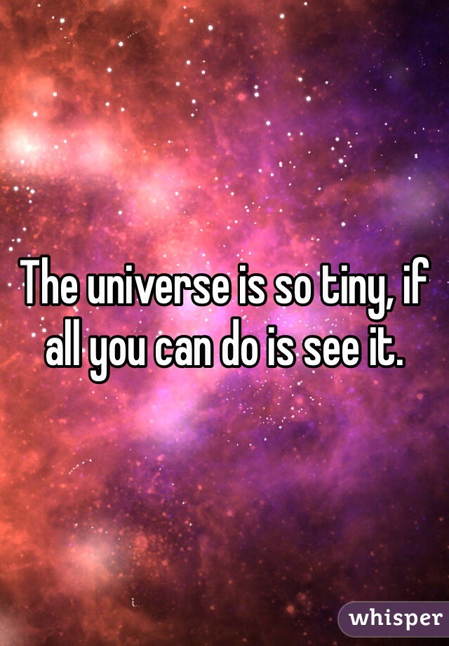 The universe is so tiny, if all you can do is see it. 