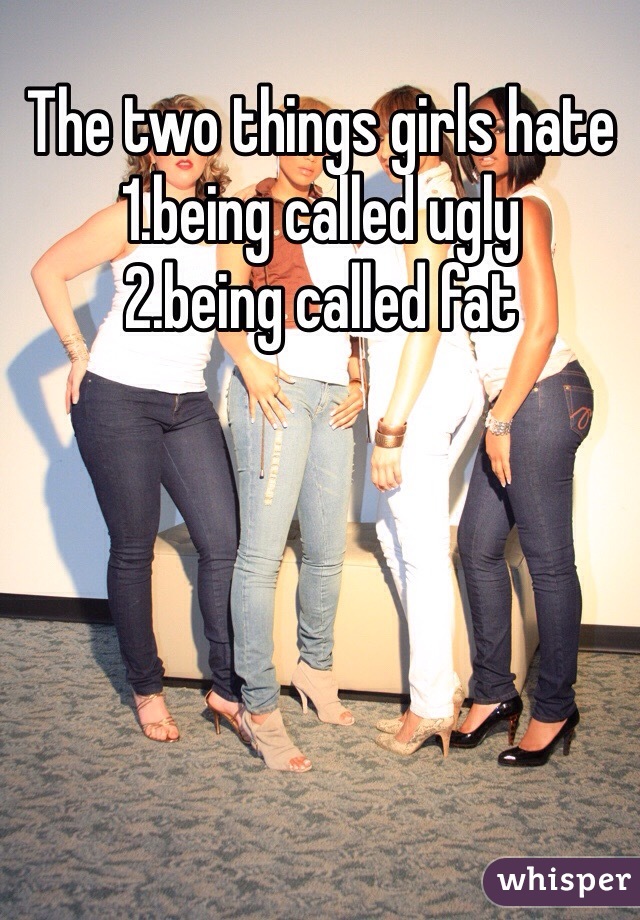 The two things girls hate 
1.being called ugly
2.being called fat 