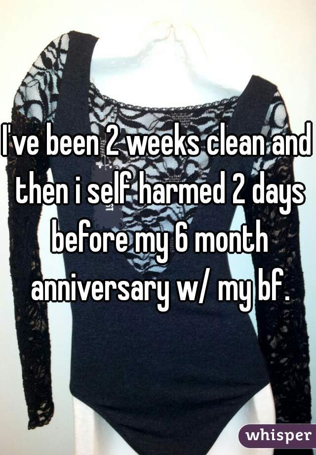 I've been 2 weeks clean and then i self harmed 2 days before my 6 month anniversary w/ my bf.