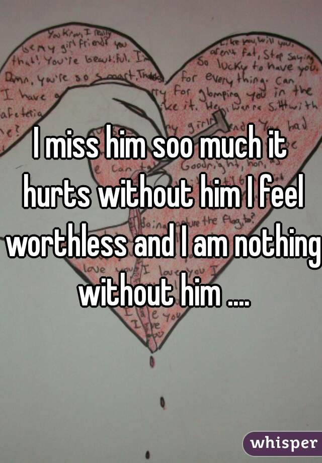 I miss him soo much it hurts without him I feel worthless and I am nothing without him ....