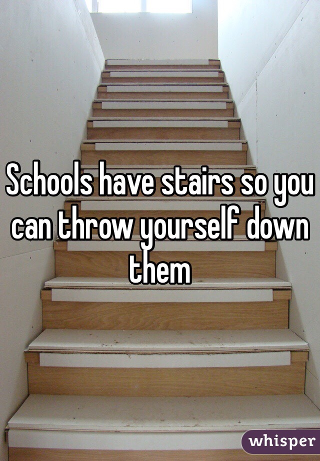 Schools have stairs so you can throw yourself down them