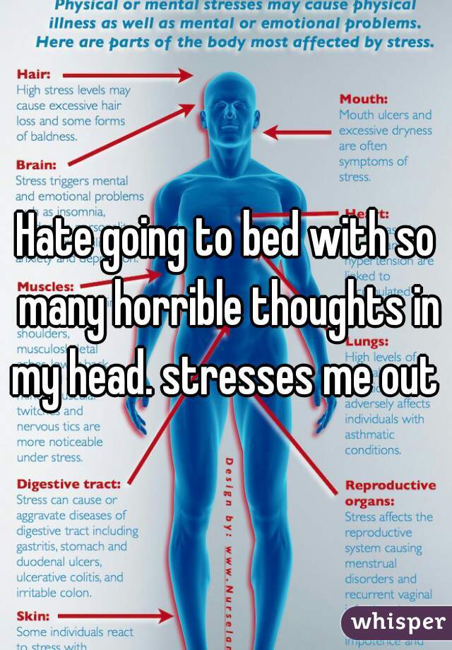 Hate going to bed with so many horrible thoughts in my head. stresses me out 