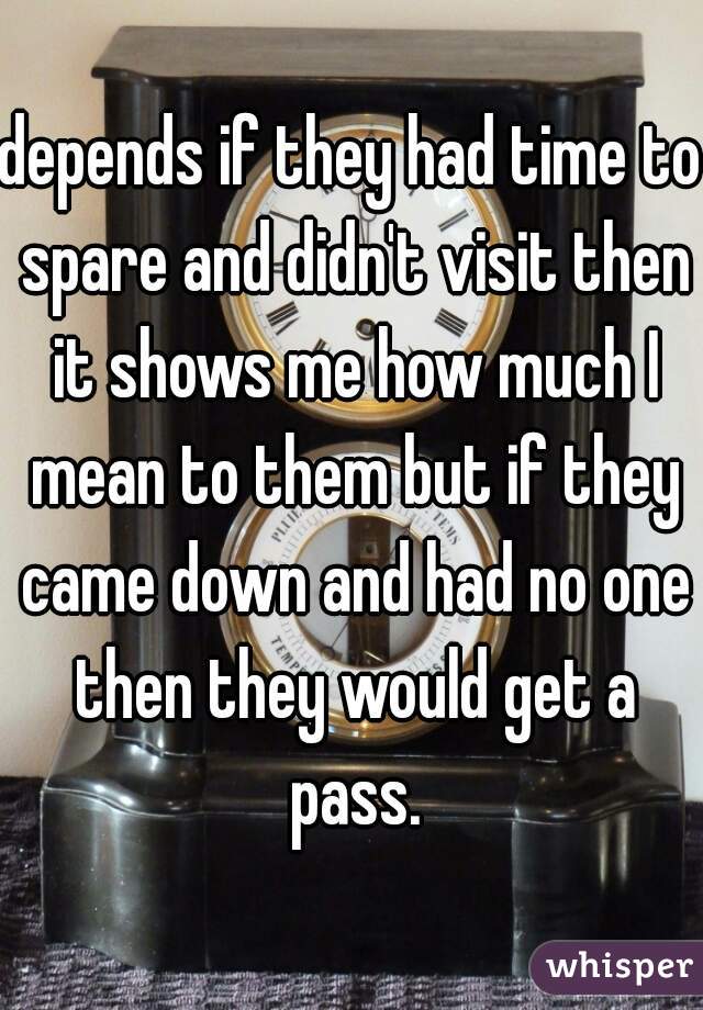 depends if they had time to spare and didn't visit then it shows me how much I mean to them but if they came down and had no one then they would get a pass.